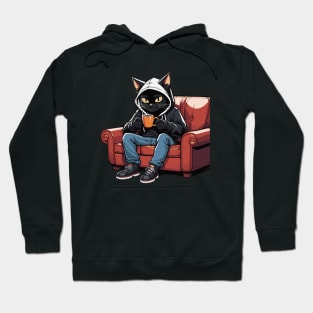 Black Cat Relaxing with a Cup of Hot Chocolate Hoodie